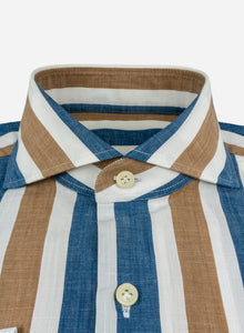 Chemise à fines rayures bleue et brune